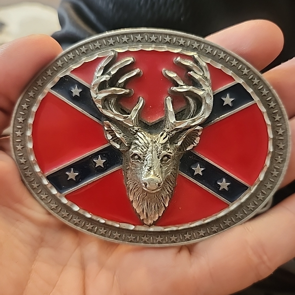 rebels Red and Blue Deer Head Oval Belt Buckle